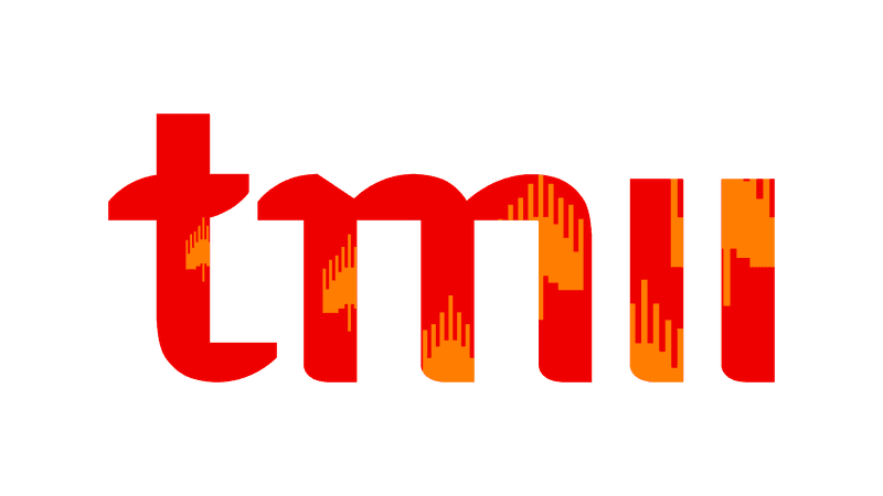 Logo tmii dengan kombinasi warna merah dan pola oranye di dalamnya