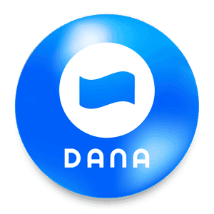 Logo Dana dengan efek mengkilap dan tulisan putih di dalamnya