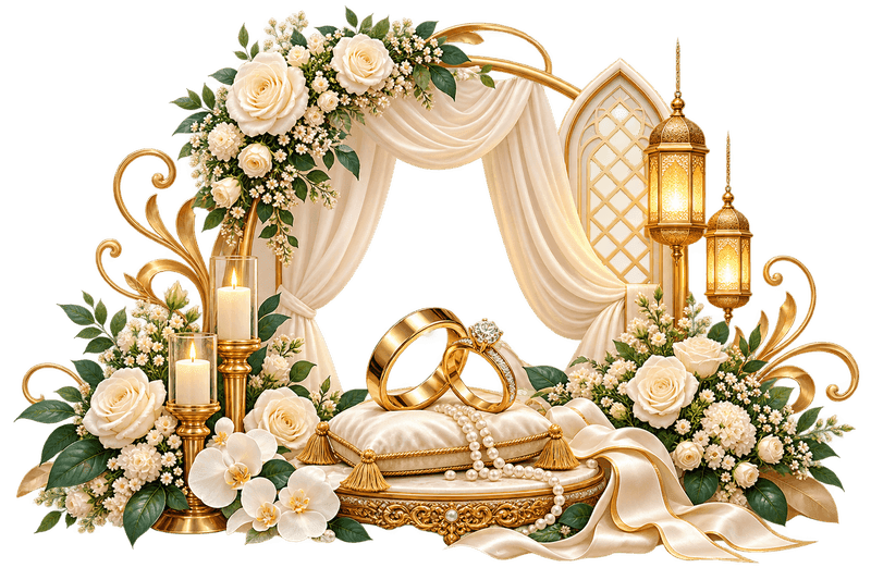 Elegant Wedding Gold Floral PNG
