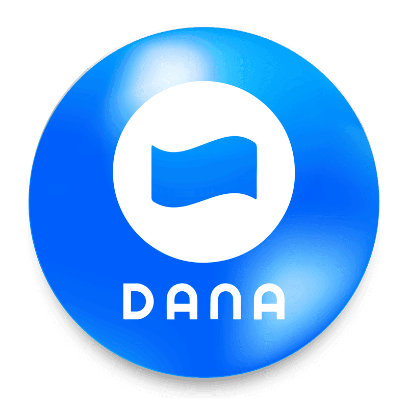 Logo Dana dengan efek mengkilap dan tulisan putih di dalamnya