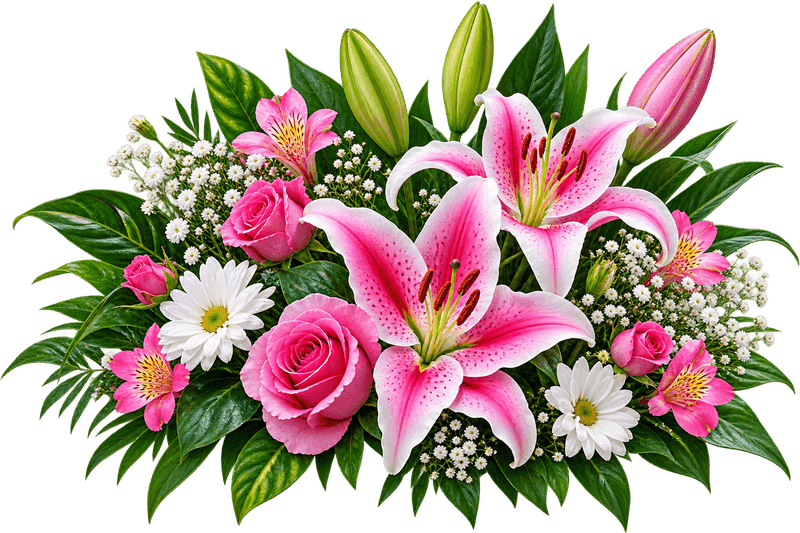 Lush Pink Lily and Rose Bouquet